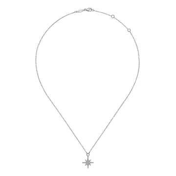 14K-White-Gold-Diamond-Starburst-Pendant-Necklace~NK4847W45JJ-2 21K White Gold Diamond Starburst Pendant Necklace - Image 3