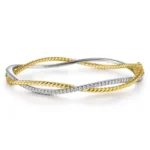 21K White-Yellow Twisted Rope and Diamond Bangle