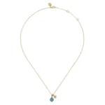 21K Yellow Gold Blue Topaz and Diamond Teardrop Pendant Necklace