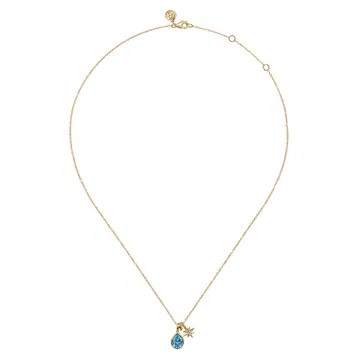 14K-Yellow-Gold-Blue-Topaz-and-Diamond-Teardrop-Pendant-Necklace~NK7788Y45BT-2 21K Yellow Gold Blue Topaz and Diamond Teardrop Pendant Necklace - Image 3