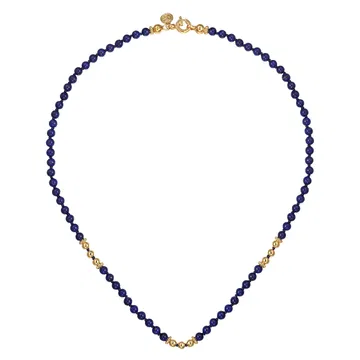 14K-Yellow-Gold-Lapis-Beads-Necklace~NK7525Y4JLP-2 21K Yellow Gold Lapis Beads Necklace - Image 3