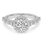 White Gold Rachel Halo Side Stone Lab Diamond Ring - Image 2