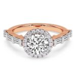 Rose Gold Rachel Halo Side Stone Lab Diamond Ring