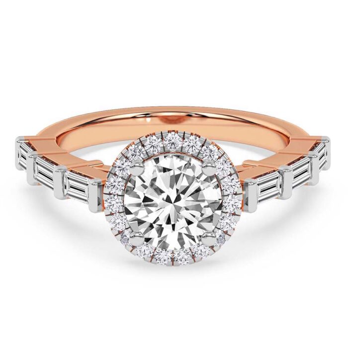 Rose Gold Rachel Halo Side Stone Lab Diamond Ring - Image 2