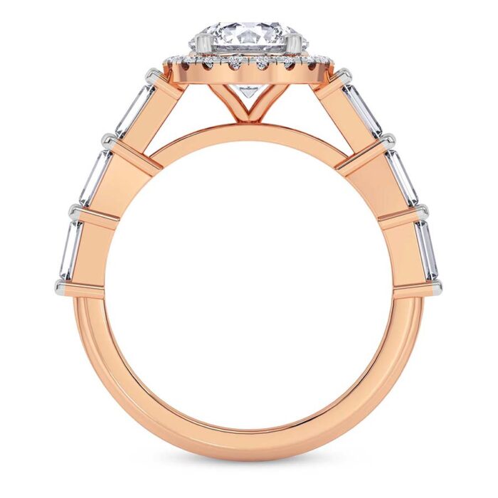 Rose Gold Rachel Halo Side Stone Lab Diamond Ring - Image 3
