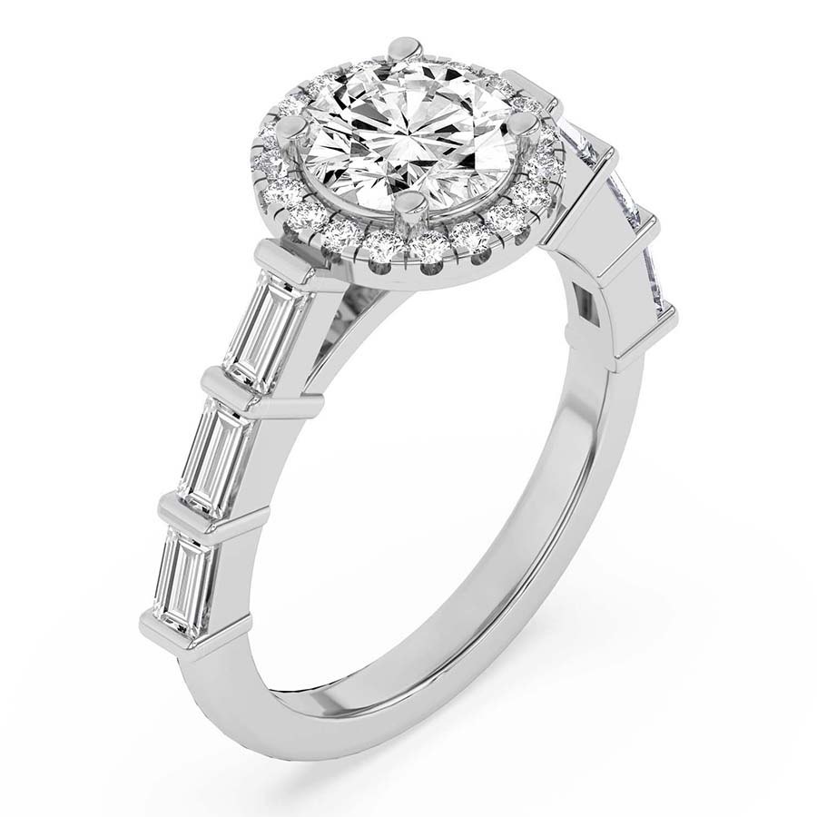 AFDRE37604-A10 White Gold Rachel Halo Side Stone Lab Diamond Ring - Image 4