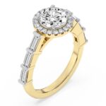 Yellow Gold Rachel Halo Side Stone Lab Diamond Ring - Image 4