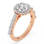 Rose Gold Rachel Halo Side Stone Lab Diamond Ring - Image 4