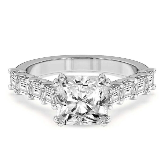 White Gold Florence Side Emerald Lab Diamond Ring - Image 1