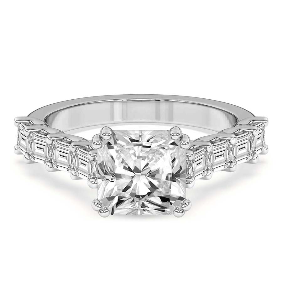 AFDRE44204-D55_RADIANT White Gold Florence Side Emerald Lab Diamond Ring - Image 1