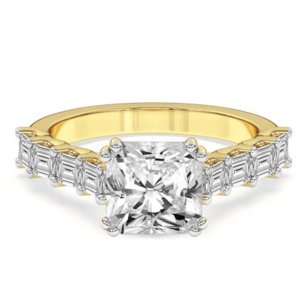 Yellow Gold Florence Side Emerald Lab Diamond Ring