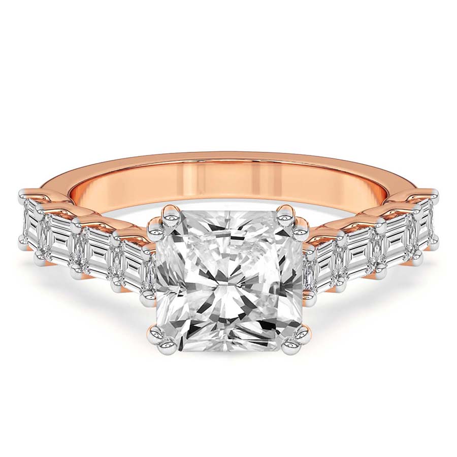 AFDRE44204-D57_RADIANT Rose Gold Florence Side Emerald Lab Diamond Ring - Image 1