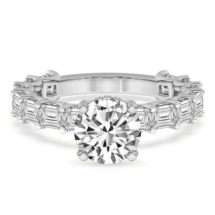 White Gold Giselle Side Emerald Lab Diamond Ring - Image 2