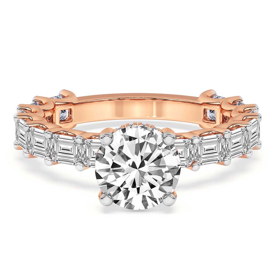 AFDRE44404-A03 Rose Gold Giselle Side Emerald Lab Diamond Ring - Image 1