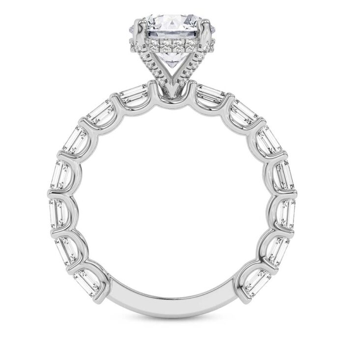 White Gold Giselle Side Emerald Lab Diamond Ring - Image 3