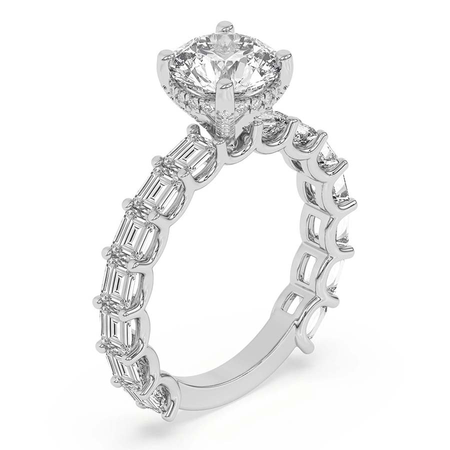 AFDRE44404-A10 White Gold Giselle Side Emerald Lab Diamond Ring - Image 4