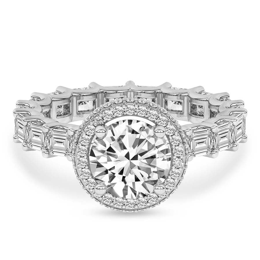 AFDRE44604-A01 White Gold Amaryllis Side Emerald Lab Diamond Ring - Image 1