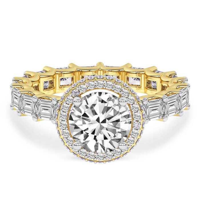 Yellow Gold Amaryllis Side Emerald Lab Diamond Ring - Image 2