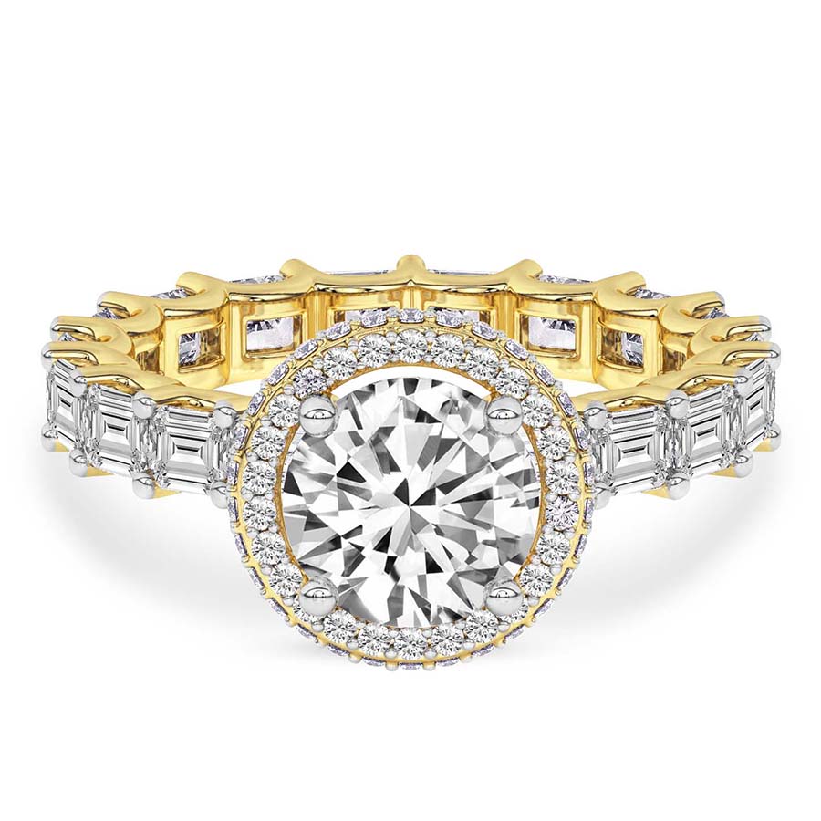 AFDRE44604-A02 Yellow Gold Amaryllis Side Emerald Lab Diamond Ring - Image 1