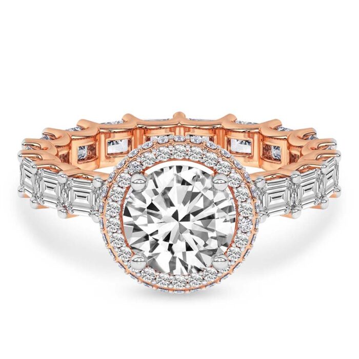 Rose Gold Amaryllis Side Emerald Lab Diamond Ring - Image 1