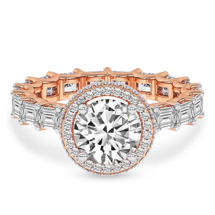 AFDRE44604-A03 Rose Gold Amaryllis Side Emerald Lab Diamond Ring - Image 1