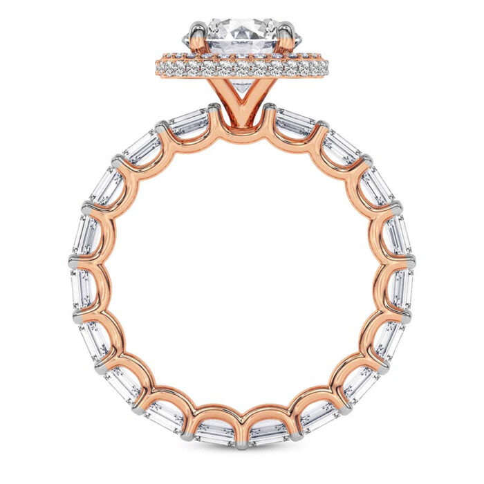Rose Gold Amaryllis Side Emerald Lab Diamond Ring - Image 3