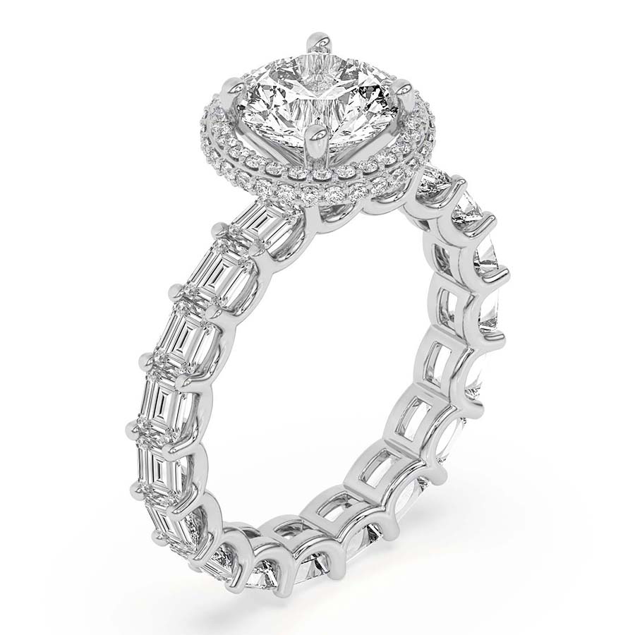 AFDRE44604-A10 White Gold Amaryllis Side Emerald Lab Diamond Ring - Image 4