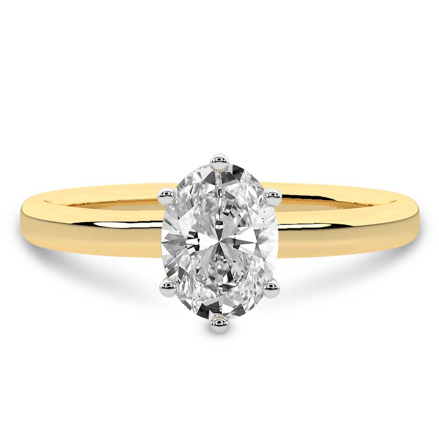AFDRE45404-D53_OVAL Yellow Gold Six Prong Solitaire 1.5mm Lab Diamond Ring - Image 1