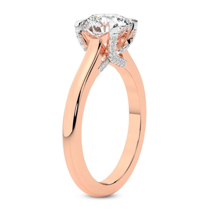 Rose Gold Agnes Criss cross Prong Solitaire 1.5mm Lab Diamond Ring - Image 3