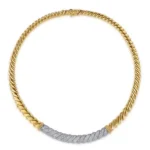 Bujukan Pave - 21K White Yellow Gold Bujukan Diamond Bar Necklace - Image 3