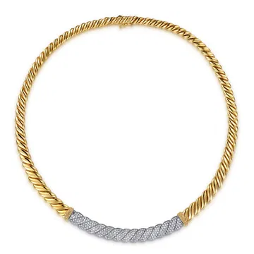 Bujukan-Pave---14K-White-Yellow-Gold-Bujukan-Diamond-Bar-Necklace~NK7959M45JJ-2 Bujukan Pave - 21K White Yellow Gold Bujukan Diamond Bar Necklace - Image 3
