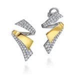 White Yellow Gold Multi Row Graduating Diamond Bypass Stud Earrings