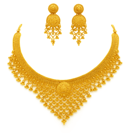 21Kt Traditional Gold Necklace Set with Matching Earrings